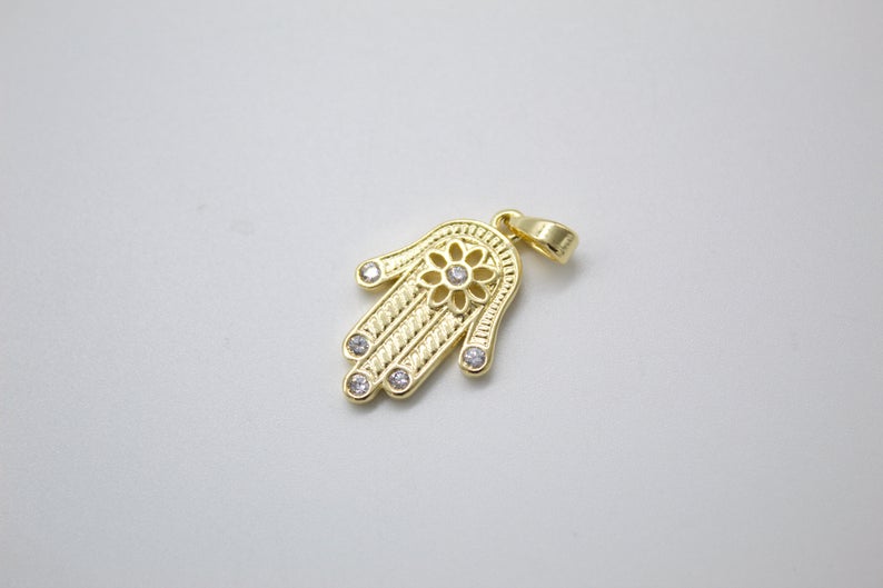 Dainty Gold Hamsa Hand Charm 18k Gold