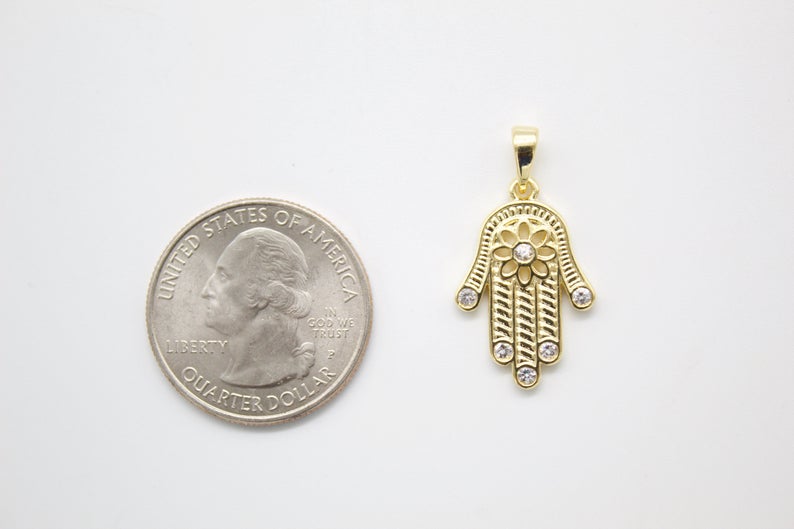 Dainty Gold Hamsa Hand Charm 18k Gold