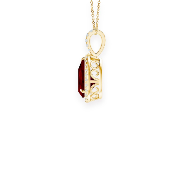 14K Solid Gold Ruby Halo Style Pear Diamond Necklace