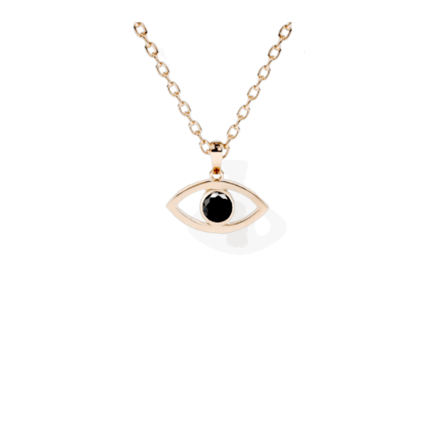 14K Solid Gold Solitaire Evil Eye Necklace