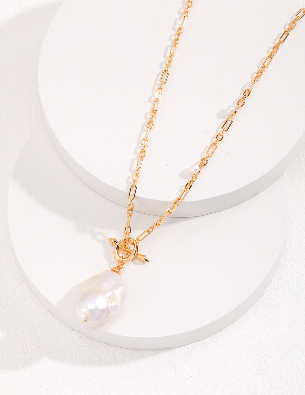 Unique Large Baroque Pearl Pendant with Gold Chain Necklace