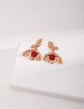 Gold Bird With Red Agate Earrings