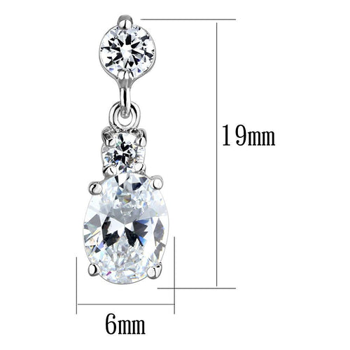 3W1290 - Rhodium Brass Earrings with AAA Grade CZ  in Clear