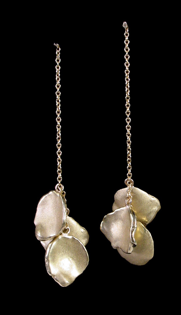 Metal Petals. 3 Petal Necklace-14K gold & diamonds