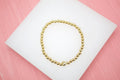 18K Gold Filled 4mm Gold Elastic Bead Bracelet With HEART Charm (I48)