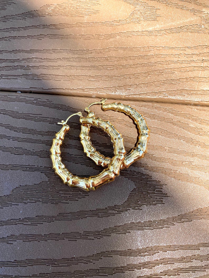 Bamboo Gold Hoop Earrings (K44)