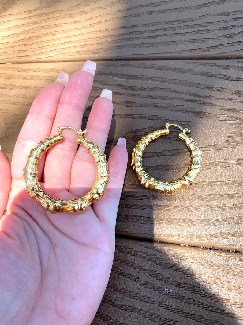 Bamboo Gold Hoop Earrings (K44)