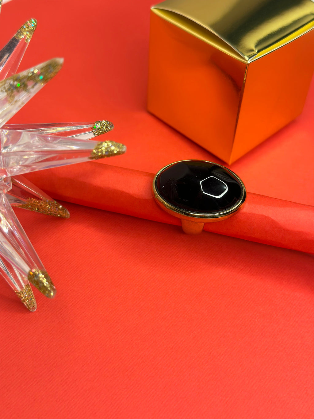 Oval Onyx Gold Plated Ring