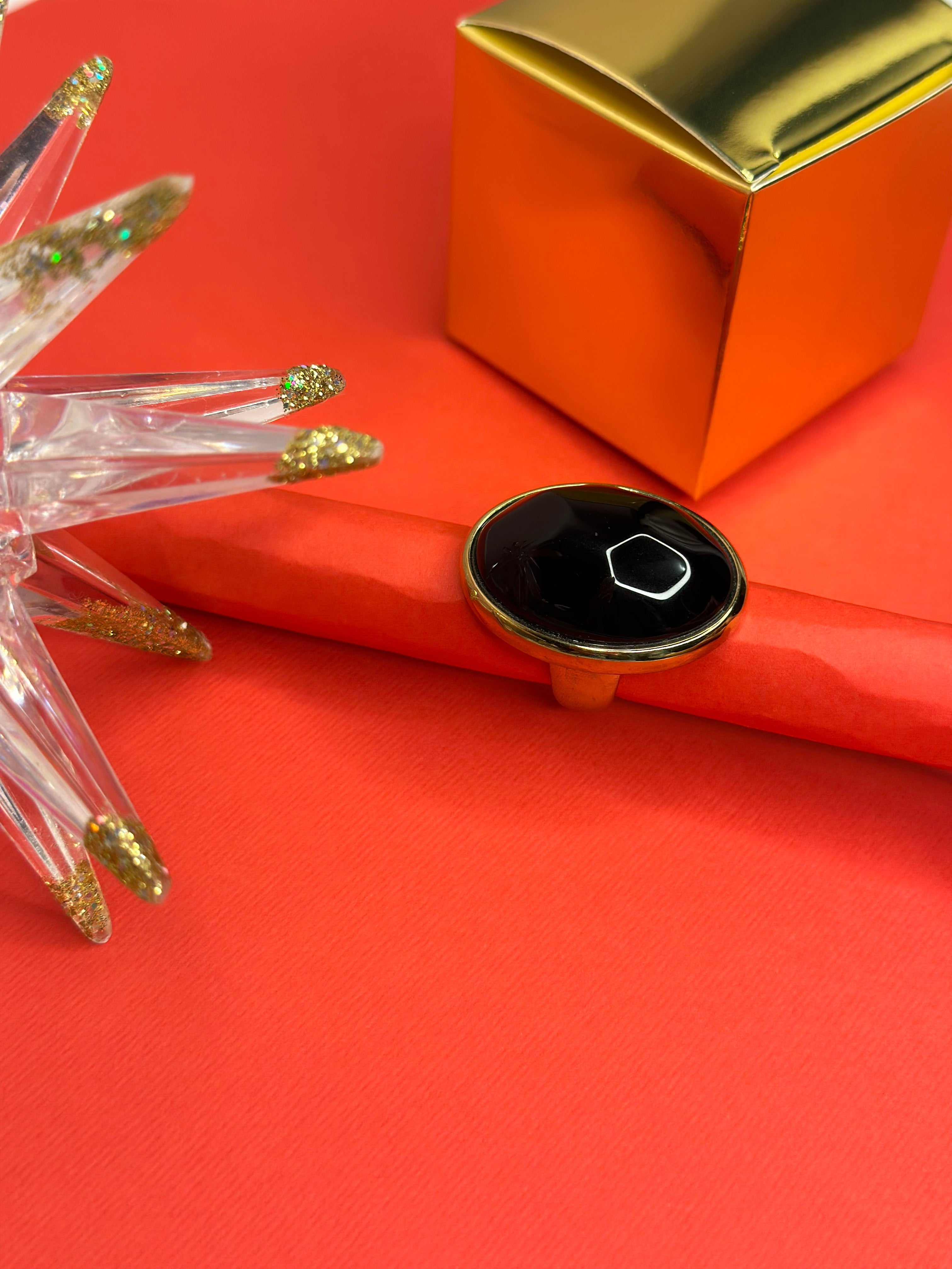 Oval Onyx Gold Plated Ring