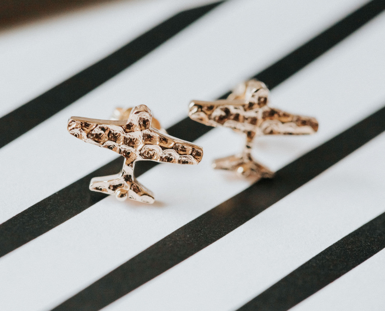 Custom Design: Airplane Stud Earrings- 18K Gold: 12mm