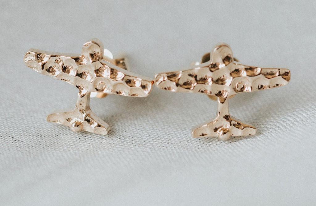 Custom Design: Airplane Stud Earrings- 18K Gold: 12mm