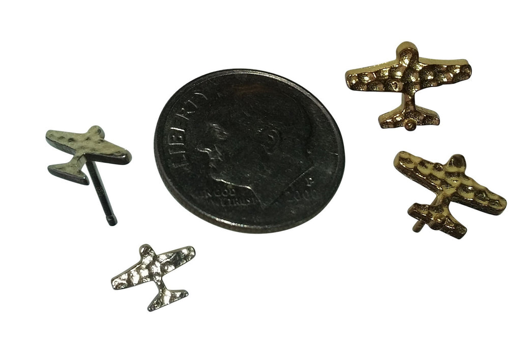 Custom Design: Airplane Stud Earrings- 18K Gold: 12mm