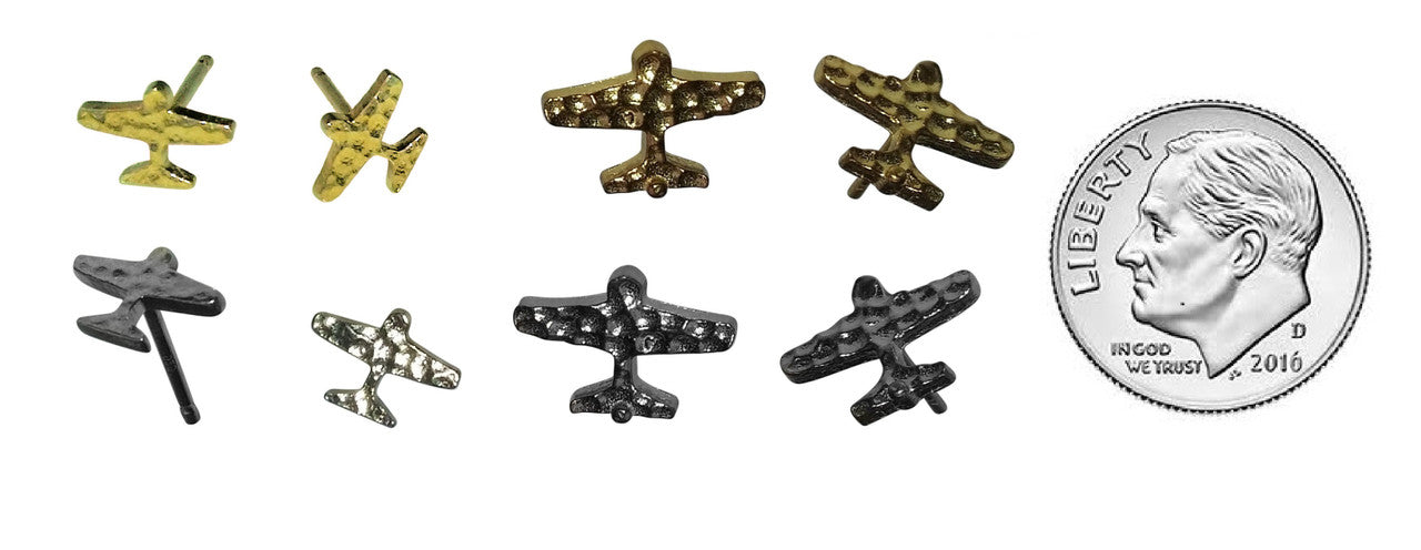 Custom Design: Airplane Stud Earrings- 18K Gold: 12mm