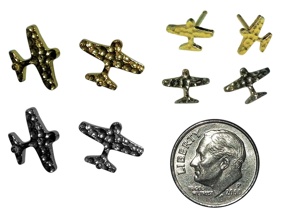 Custom Design: Airplane Stud Earrings- 18K Gold: 12mm