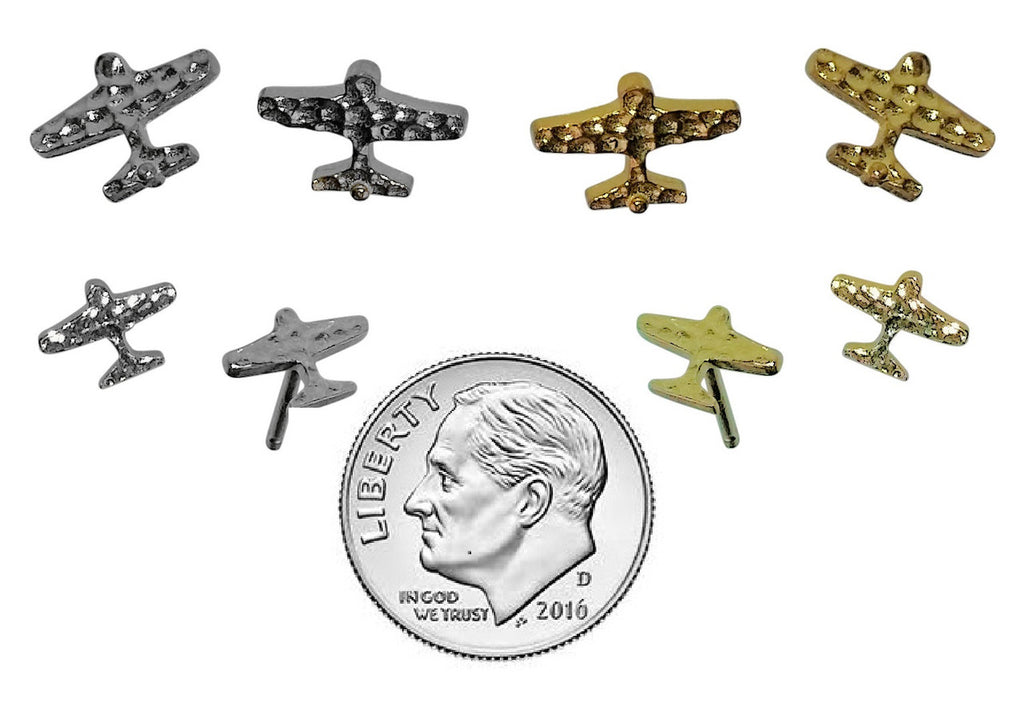Custom Design: Airplane Stud Earrings- 18K Gold: 12mm
