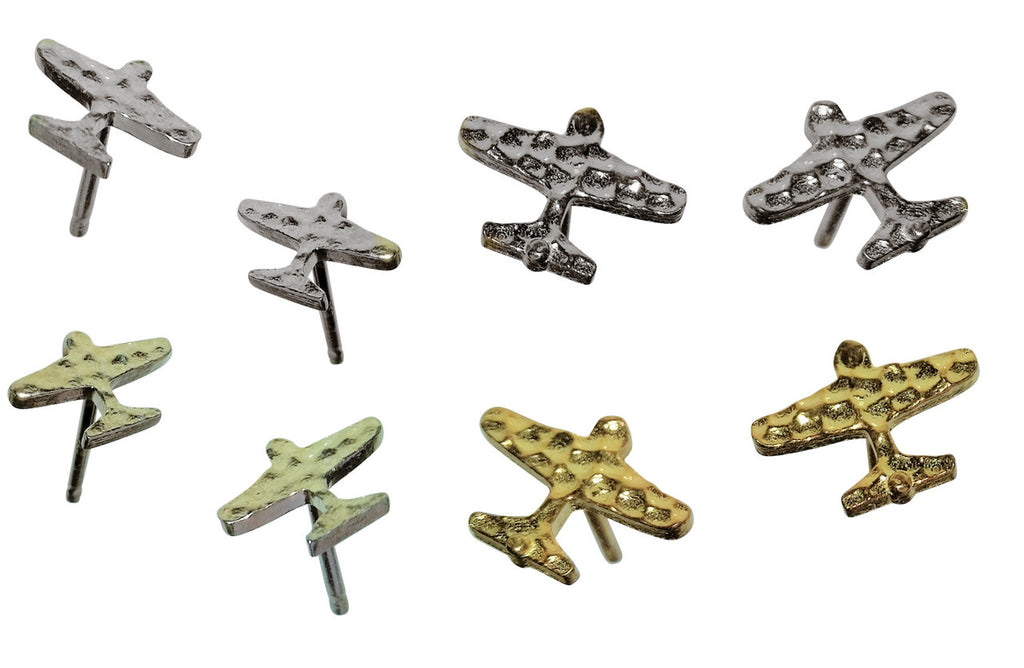 Custom Design: Airplane Stud Earrings- 18K Gold: 12mm
