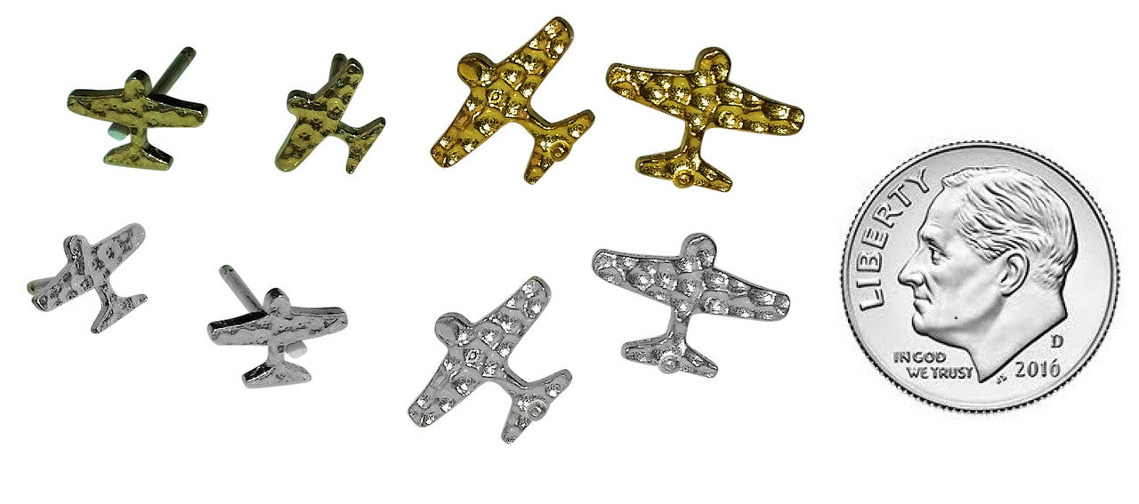 Custom Design: Airplane Stud Earrings- 18K Gold: 12mm
