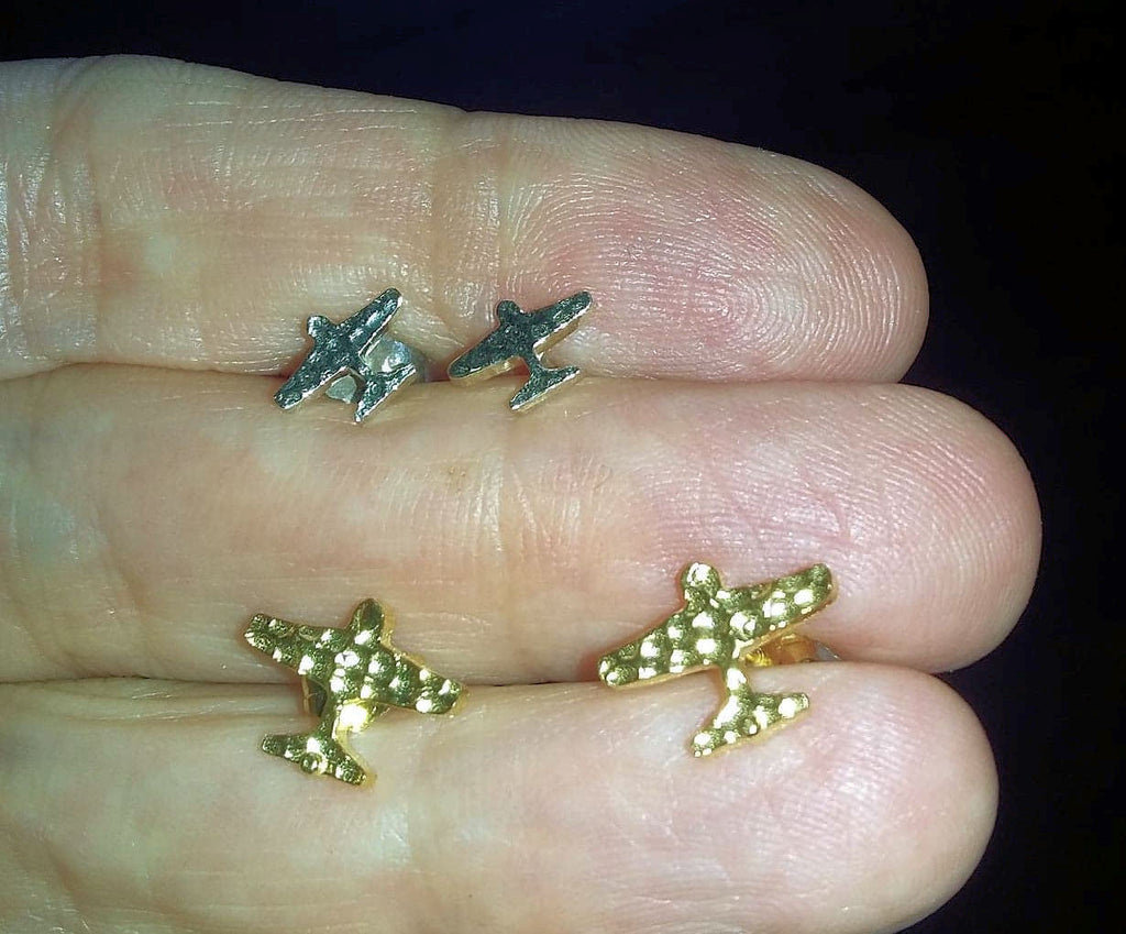 Custom Design: Airplane Stud Earrings- 18K Gold: 12mm