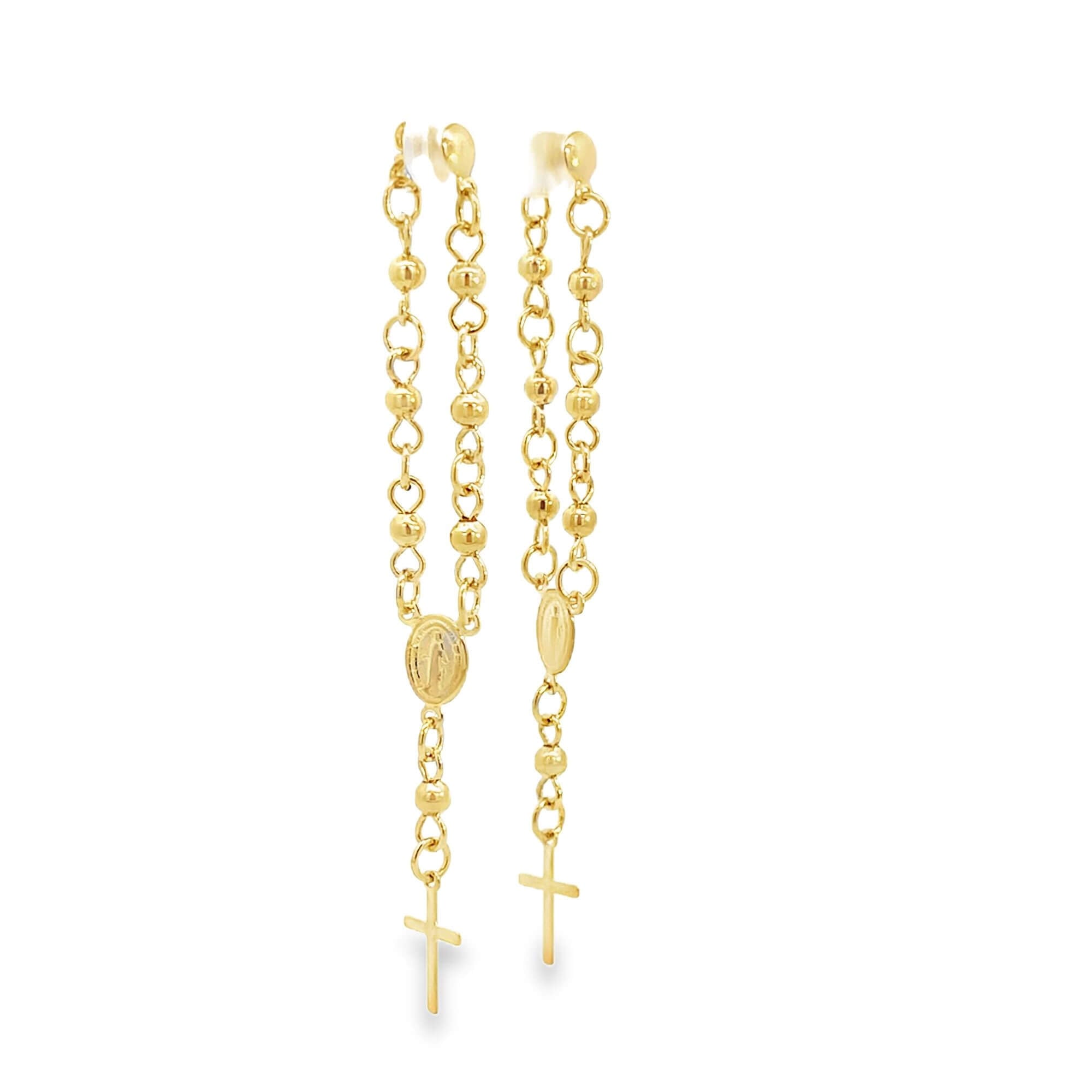 Bead Link Cross Charm Dangle Earrings