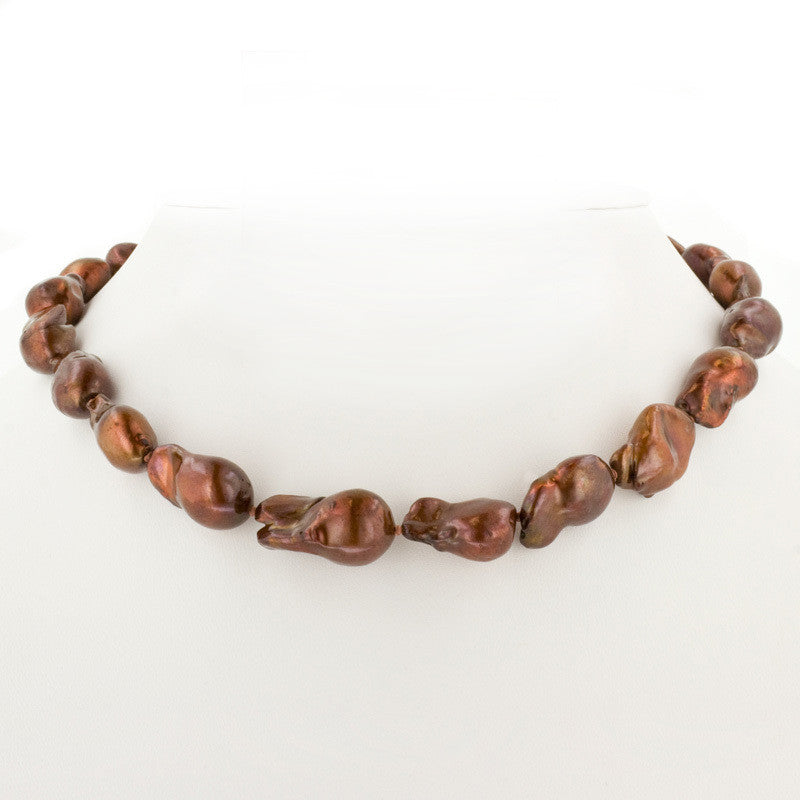 Baroque Pearl Necklae- Chocolate brown