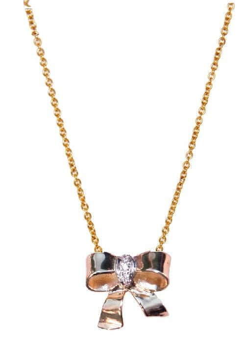 Bow Necklace-14K gold with diamonds on simple chain
