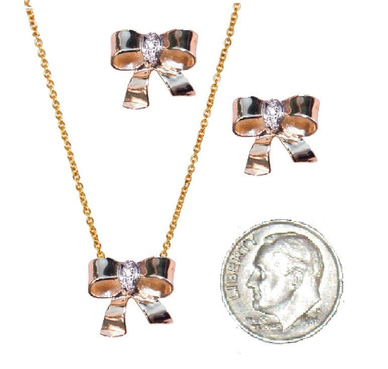 Bow Necklace-14K gold with diamonds on simple chain