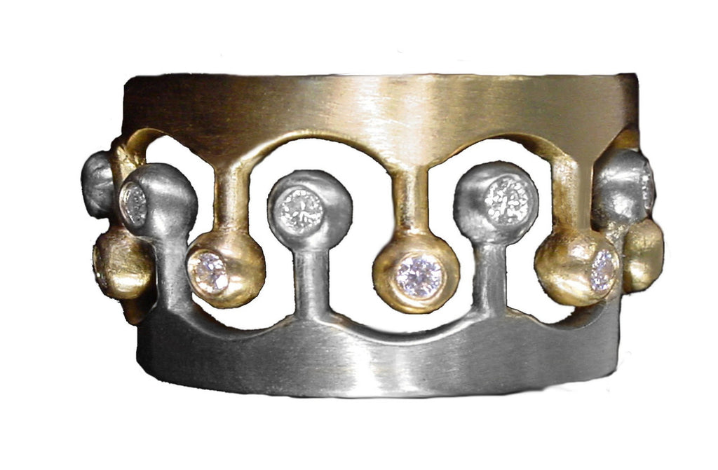 Crown Ring- CR1-14K Gold & Diamonds. Mixed Gold Color Combinations Available