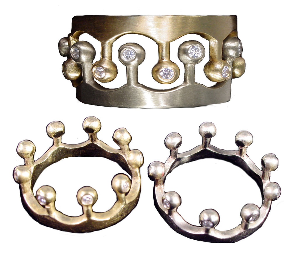 Crown Ring- CR1-14K Gold & Diamonds. Mixed Gold Color Combinations Available