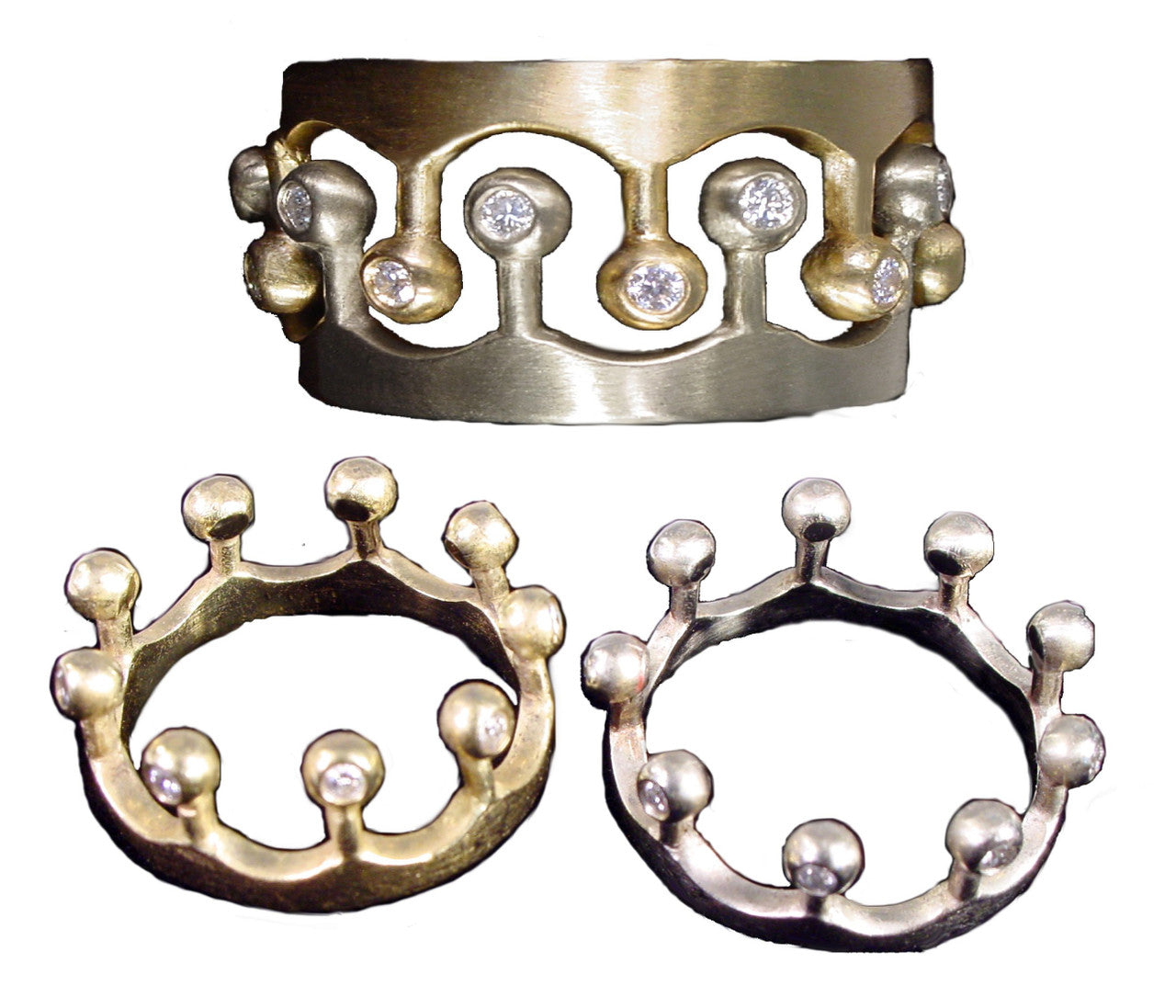 Crown Ring- CR1-14K Gold & Diamonds. Mixed Gold Color Combinations Available