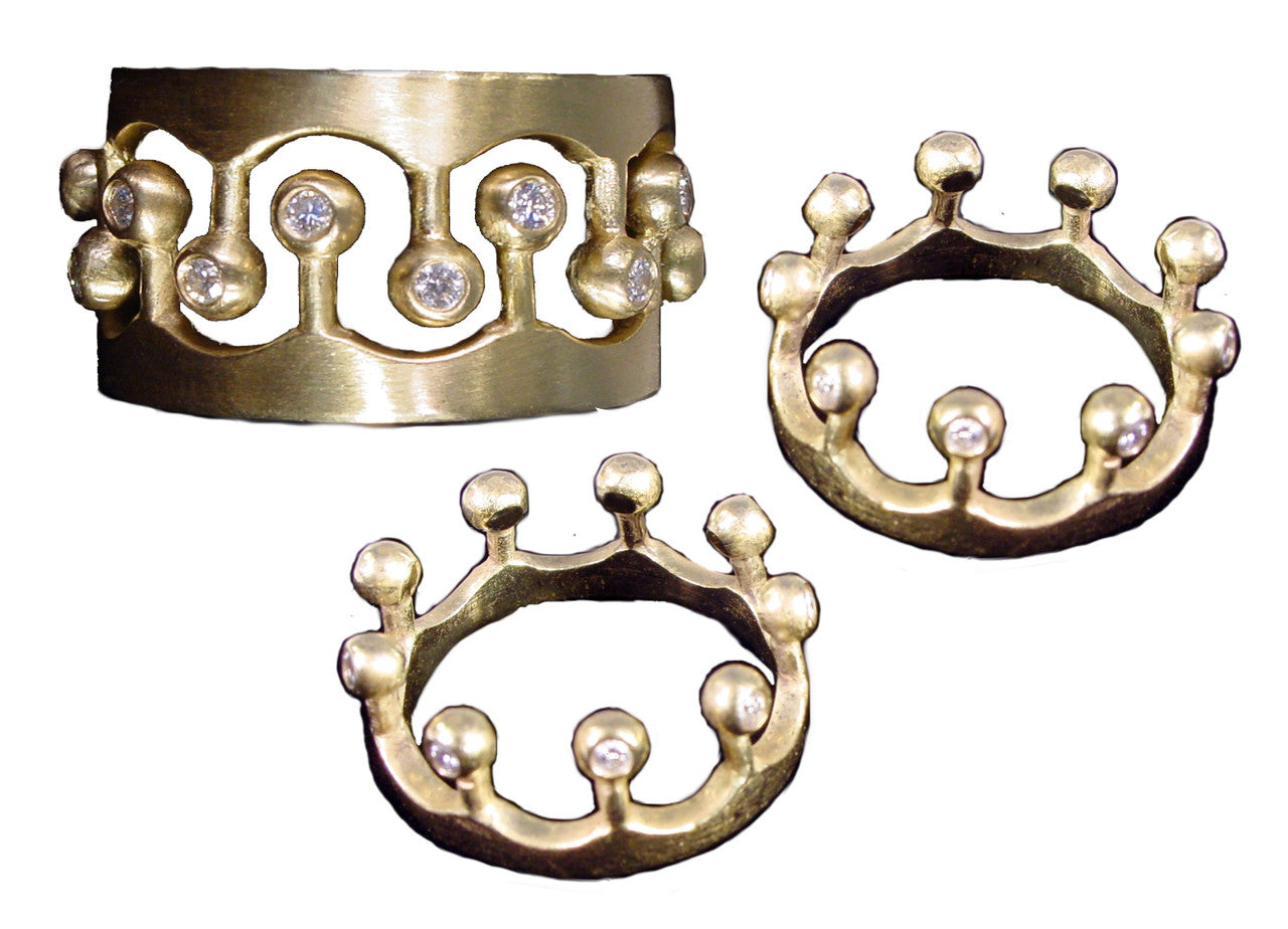 Crown Ring- CR1-14K Gold & Diamonds. Mixed Gold Color Combinations Available