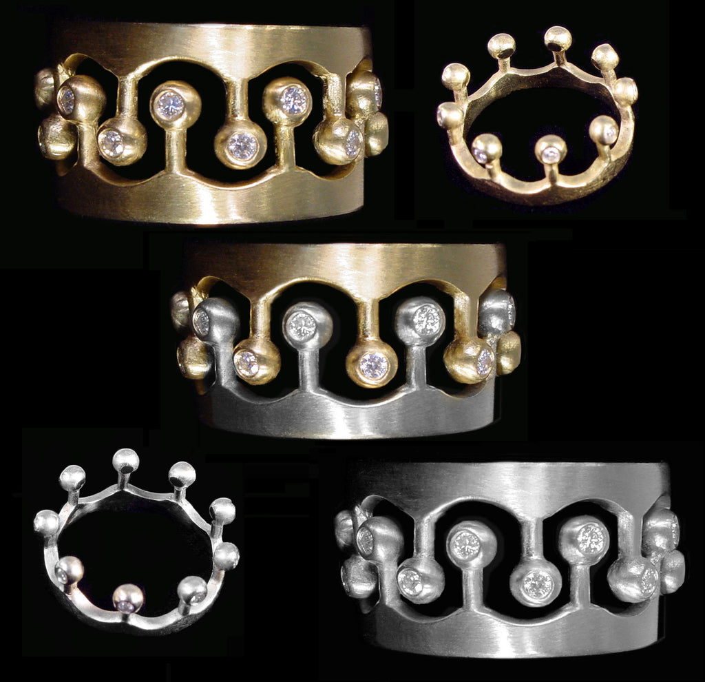 Crown Ring- CR1-14K Gold & Diamonds. Mixed Gold Color Combinations Available