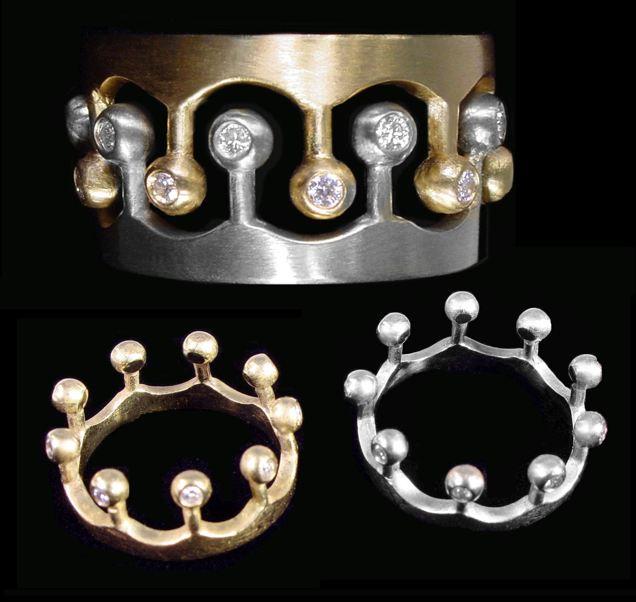 Crown Ring- CR1-14K Gold & Diamonds. Mixed Gold Color Combinations Available