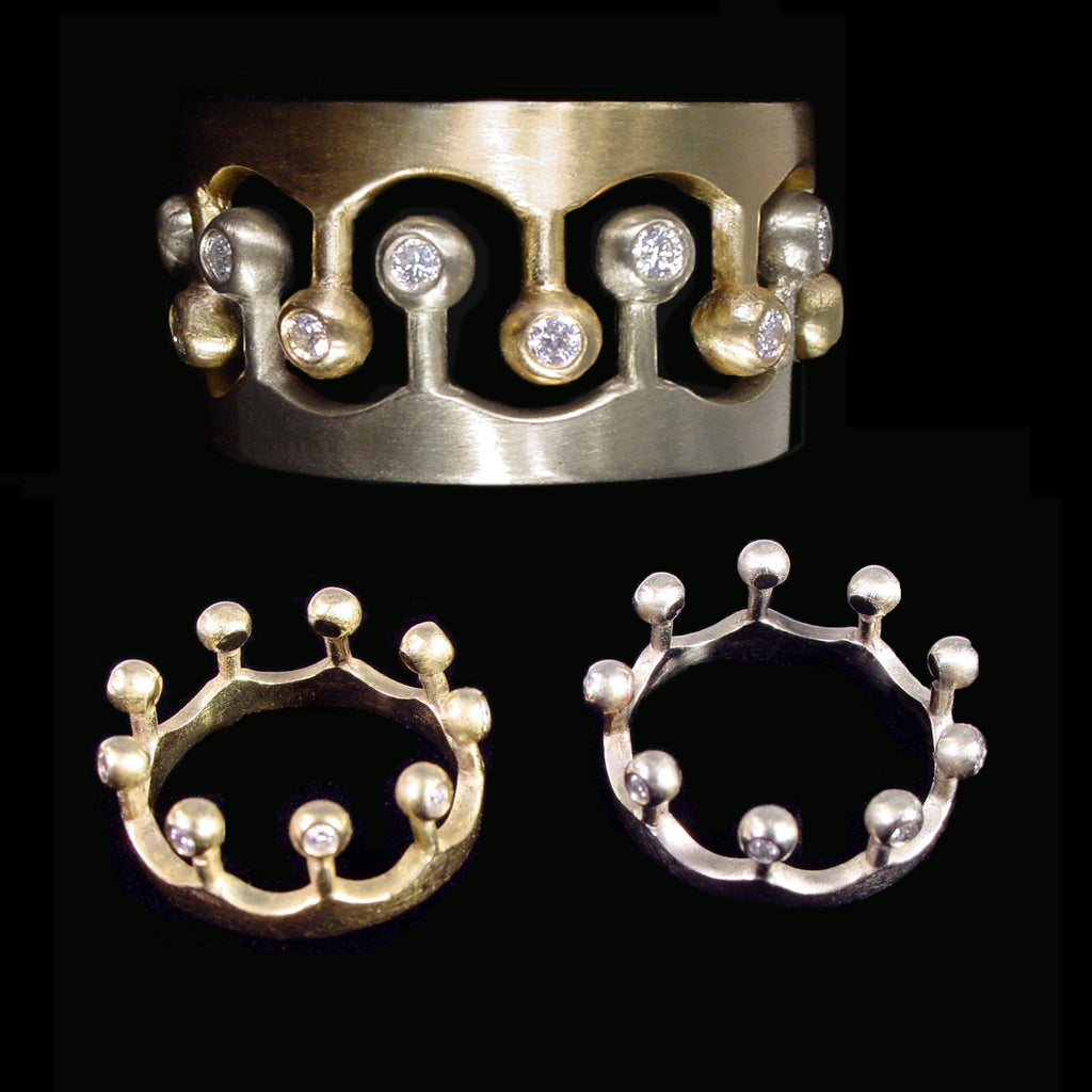 Crown Ring- CR1-14K Gold & Diamonds. Mixed Gold Color Combinations Available
