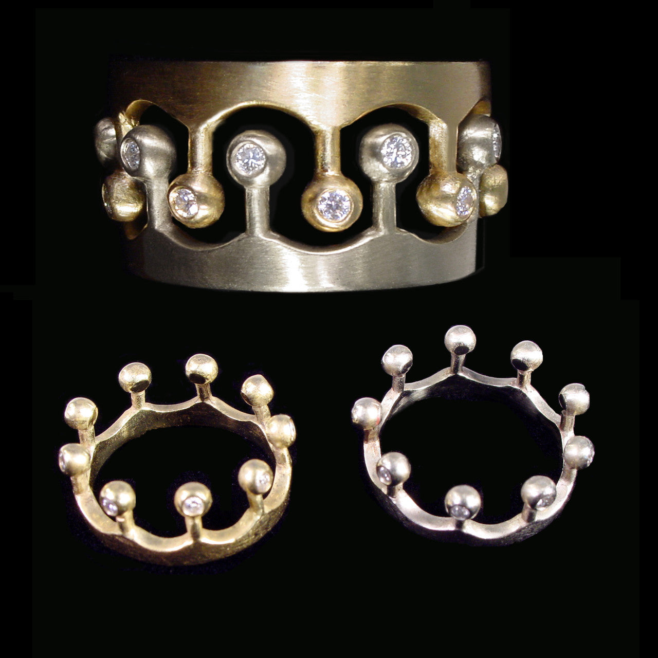 Crown Ring- CR1-14K Gold & Diamonds. Mixed Gold Color Combinations Available