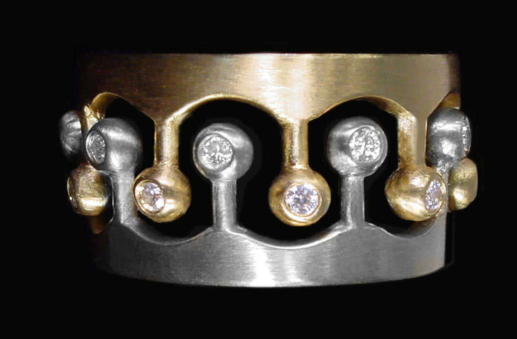 Crown Ring- CR1-14K Gold & Diamonds. Mixed Gold Color Combinations Available
