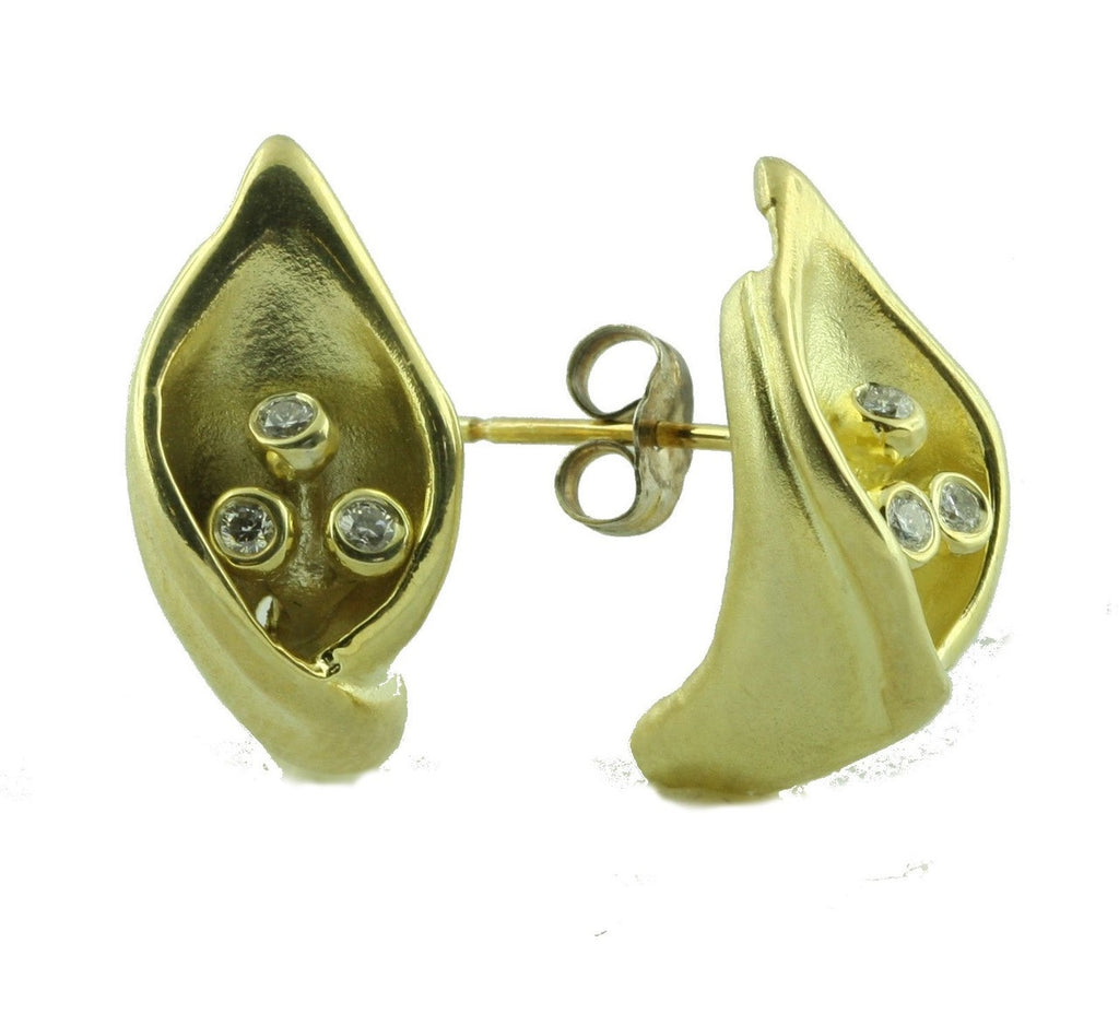 Calla Lily Earrings- 18K Gold with Diamond Centers.