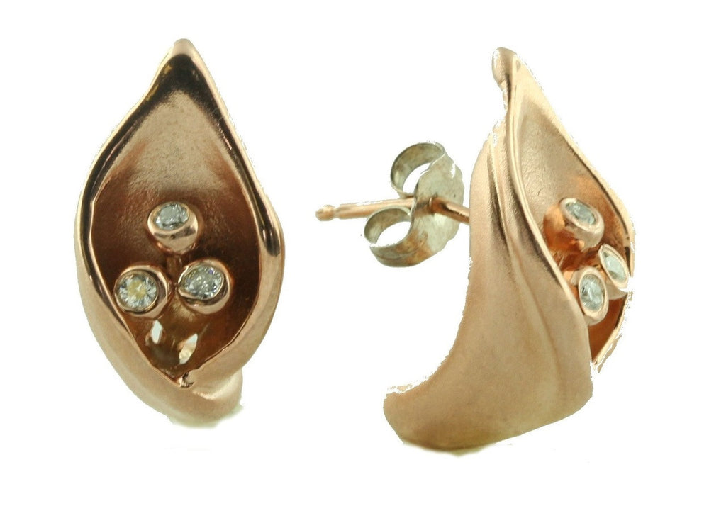 Calla Lily Earrings- 18K Gold with Diamond Centers.