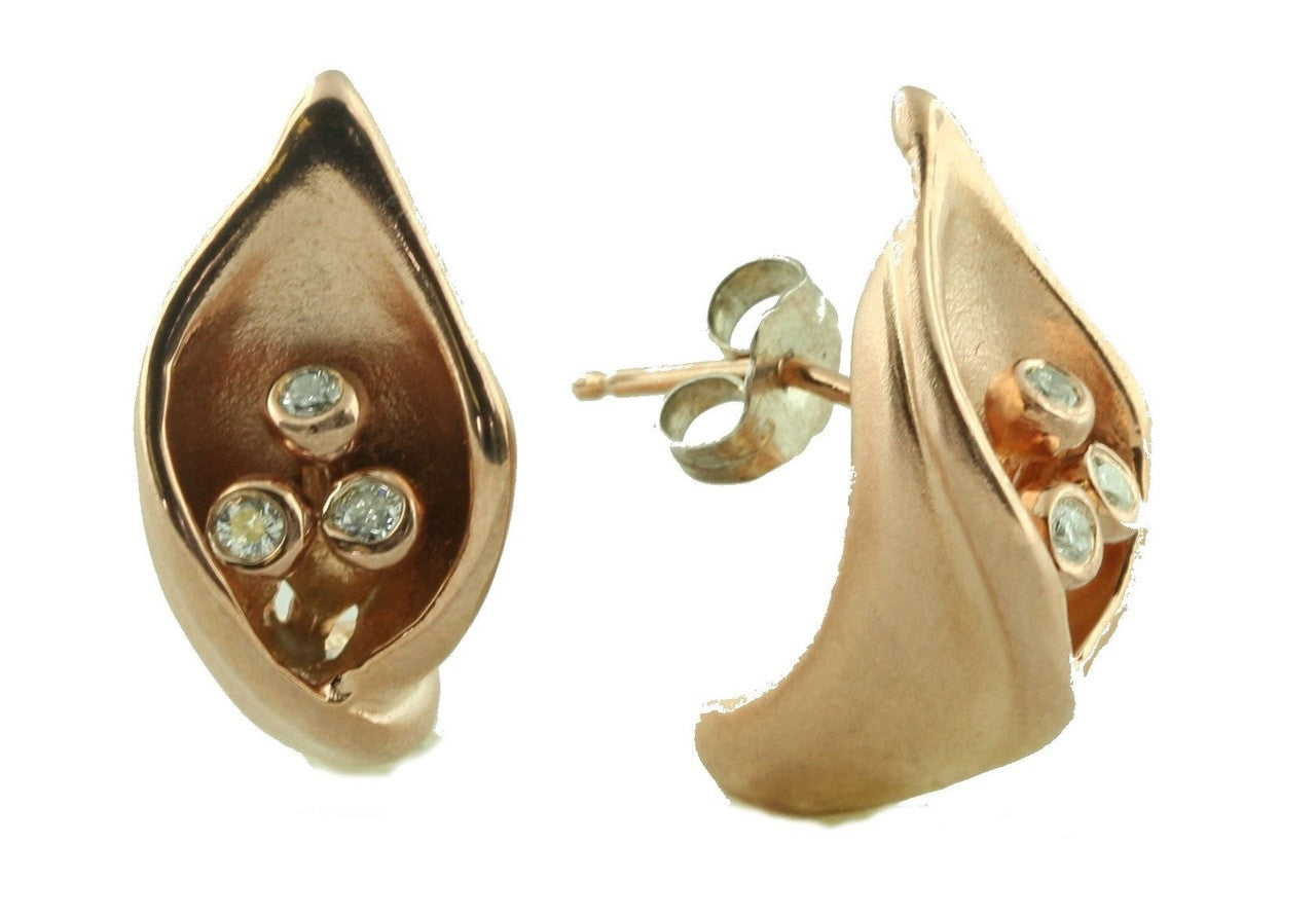 Calla Lily Earrings- 18K Gold with Diamond Centers.