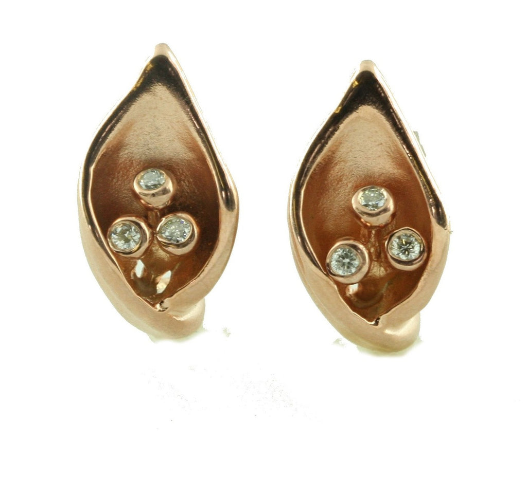 Calla Lily Earrings- 18K Gold with Diamond Centers.