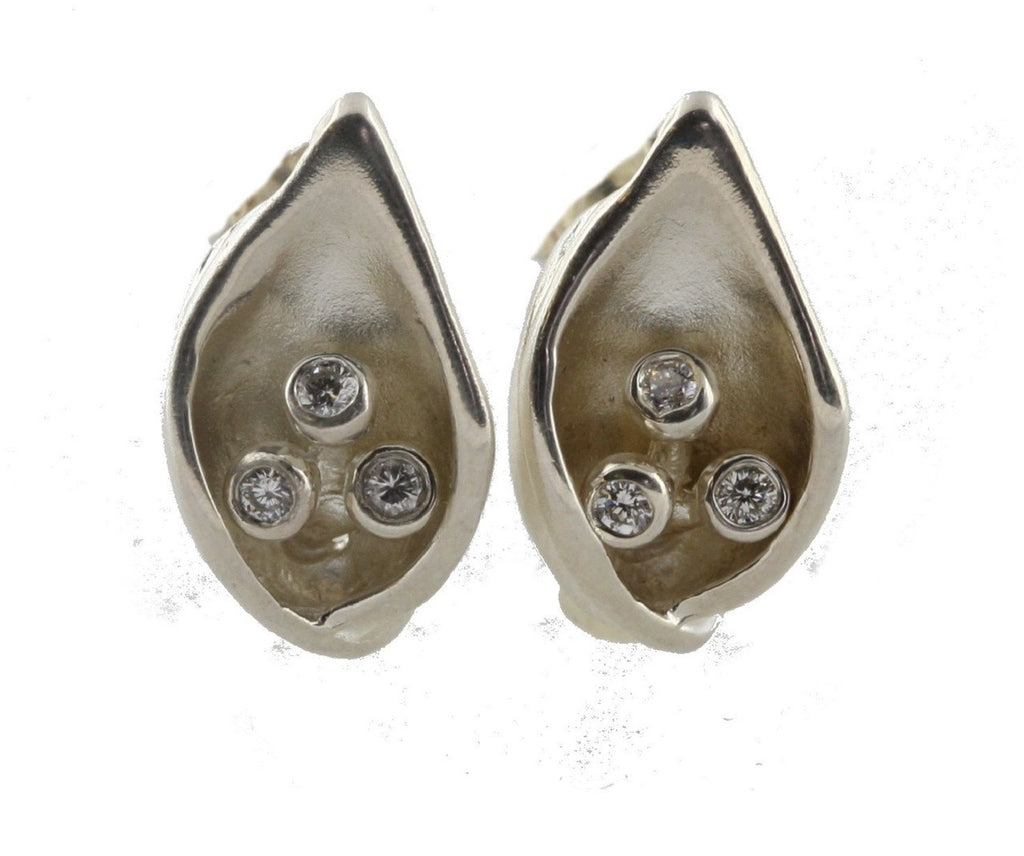 Calla Lily Earrings- 18K Gold with Diamond Centers.