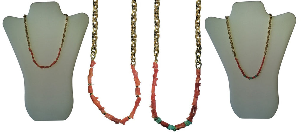 Natural Spiky Tube Coral Necklaces on Bold Gold Chain, 18K Gold Plate