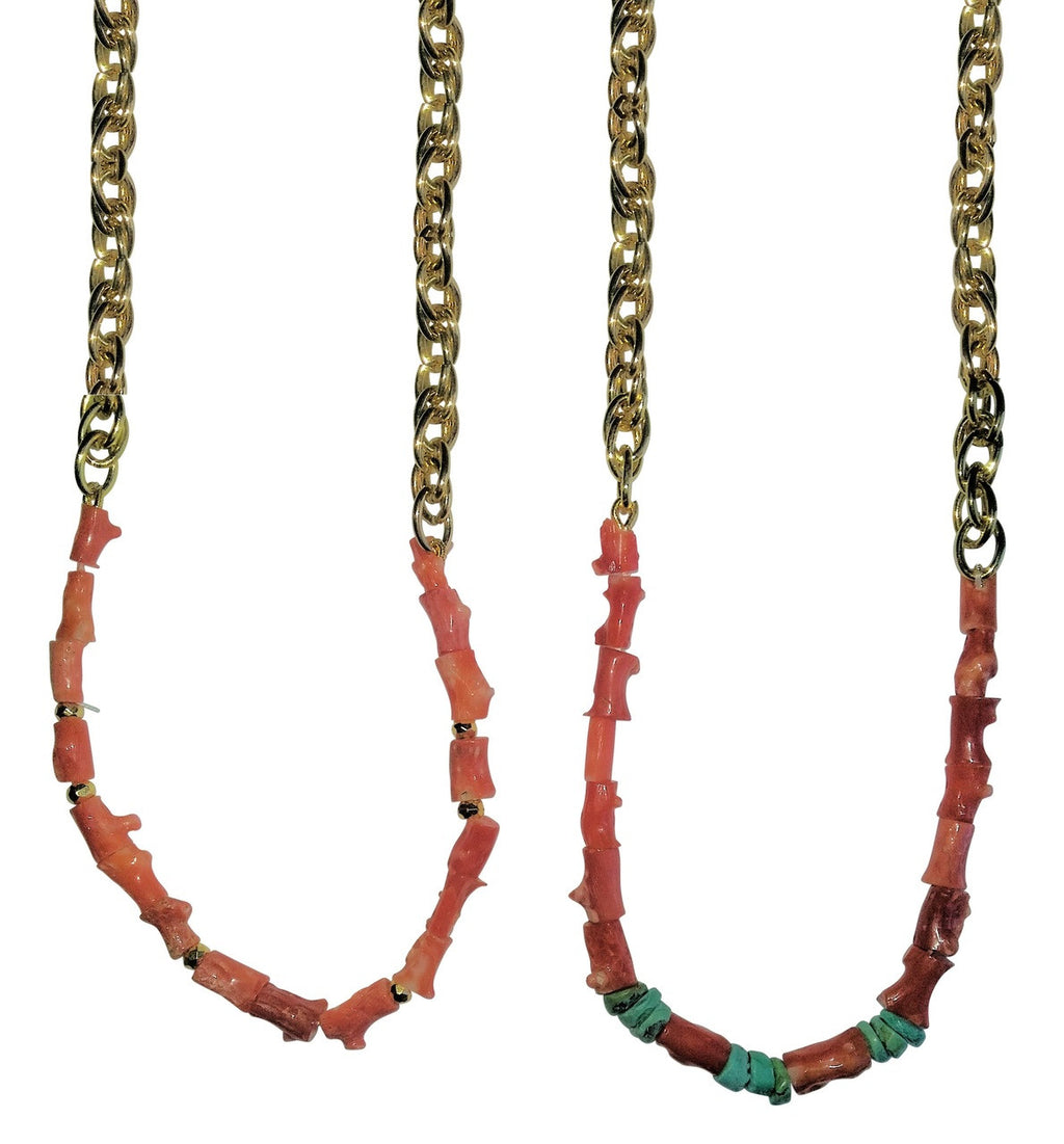 Natural Spiky Tube Coral Necklaces on Bold Gold Chain, 18K Gold Plate