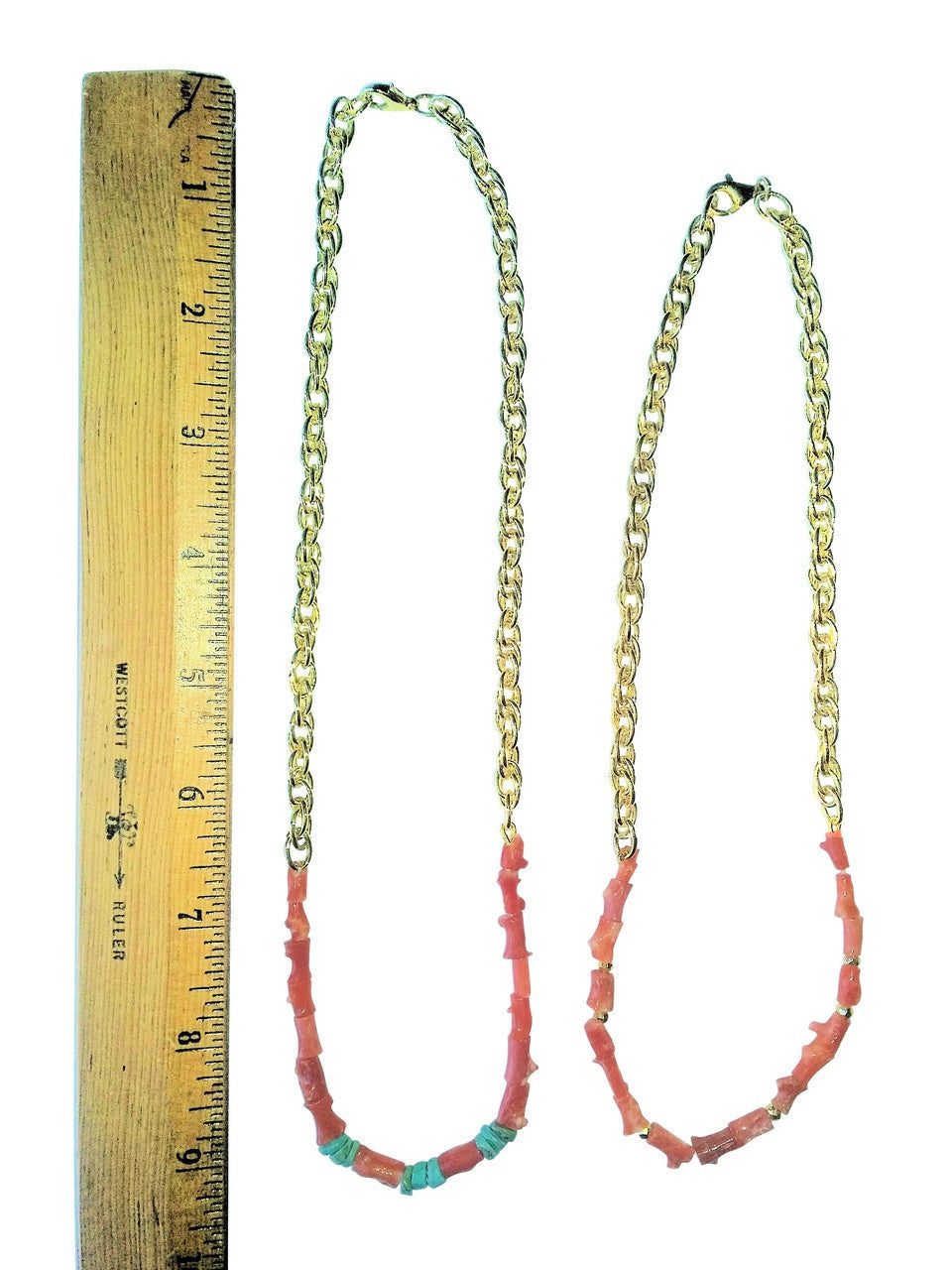 Natural Spiky Tube Coral Necklaces on Bold Gold Chain, 18K Gold Plate