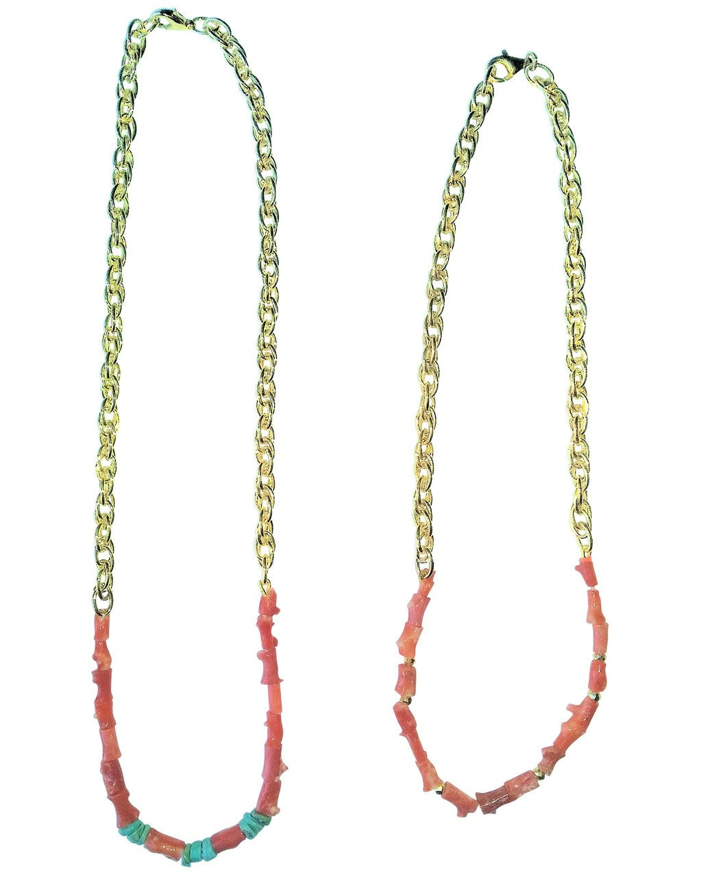 Natural Spiky Tube Coral Necklaces on Bold Gold Chain, 18K Gold Plate