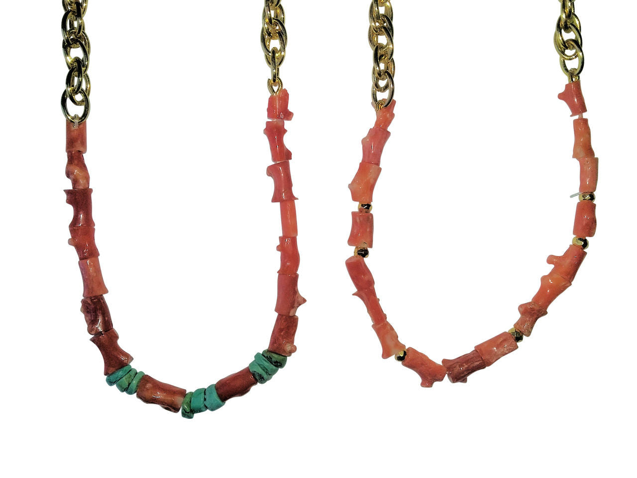 Natural Spiky Tube Coral Necklaces on Bold Gold Chain, 18K Gold Plate