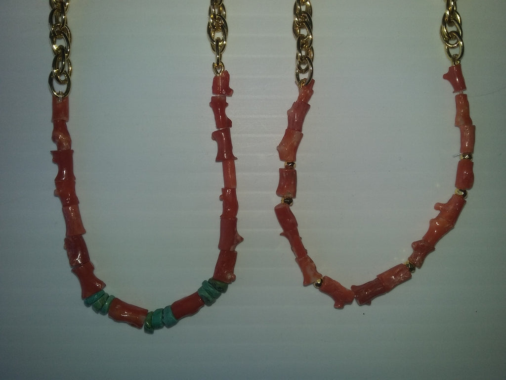 Natural Spiky Tube Coral Necklaces on Bold Gold Chain, 18K Gold Plate