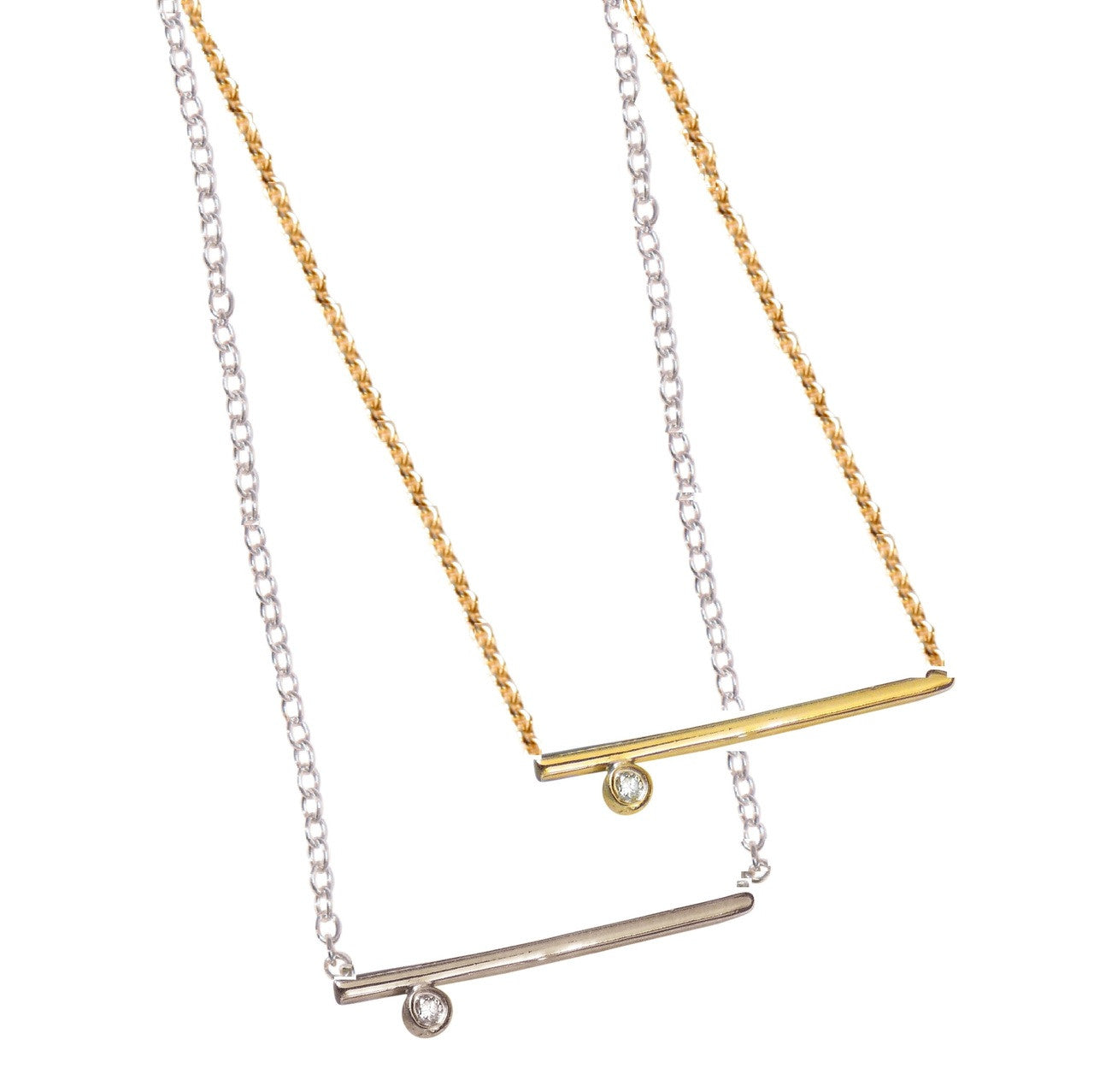 Dot & Line- 18K Gold with One Diamond Necklace