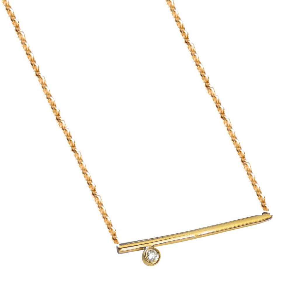 Dot & Line- 18K Gold with One Diamond Necklace