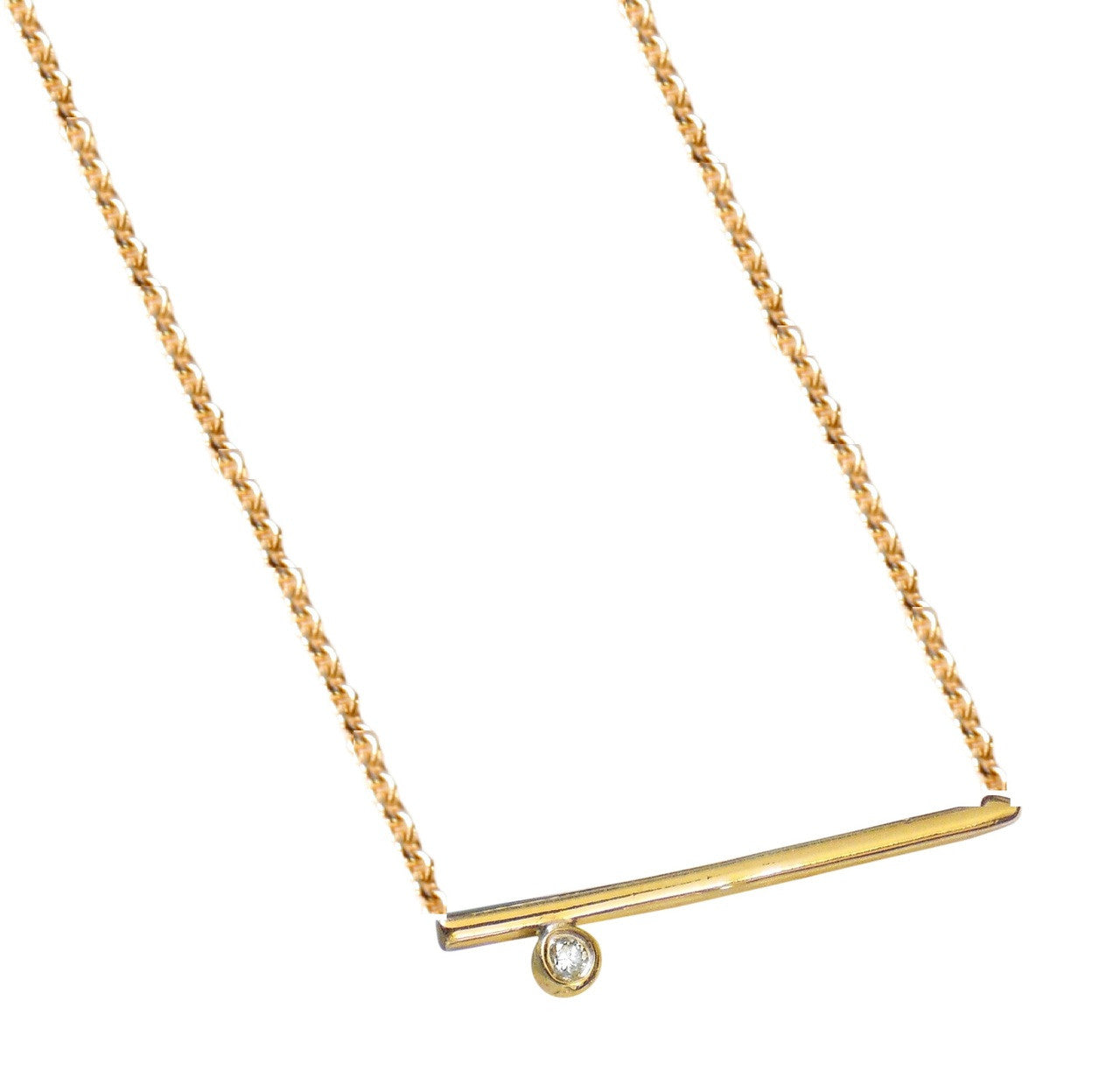 Dot & Line- 18K Gold with One Diamond Necklace