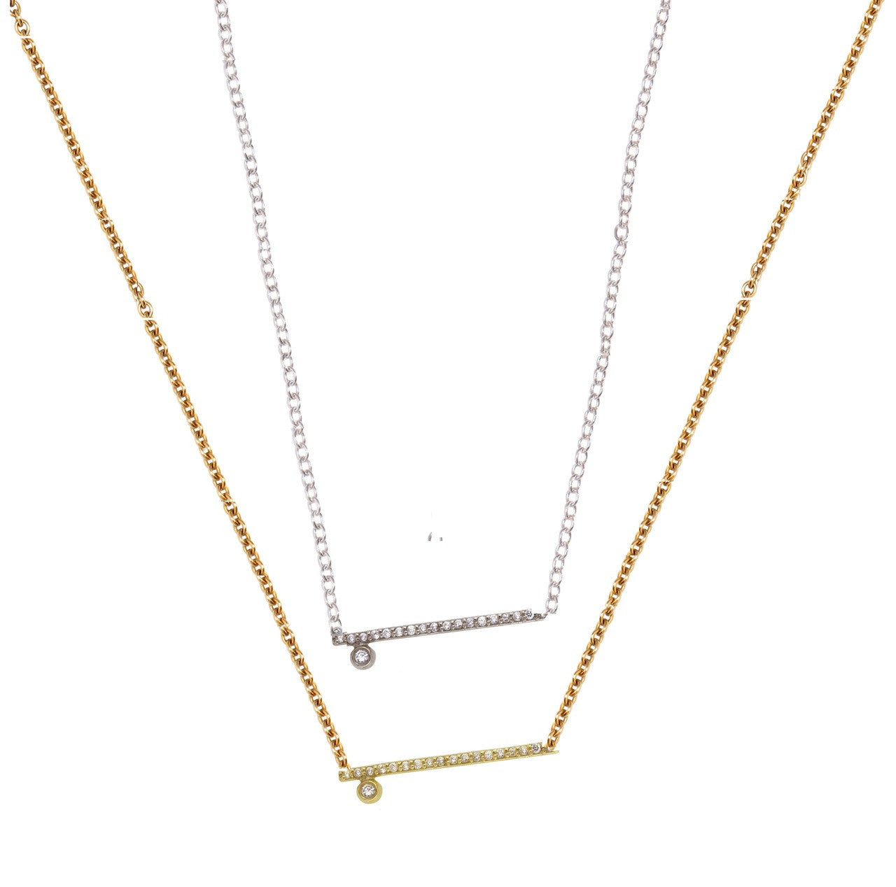 Dot & Line Necklace- 18K Gold with Diamonds